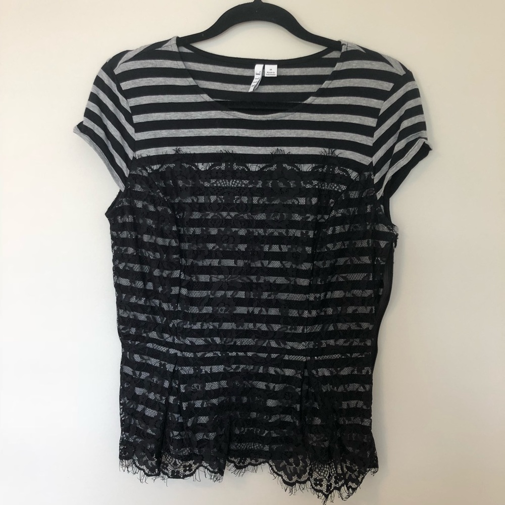 Striped Lace Peplum Top